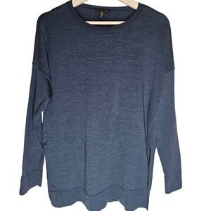 Eileen‎ Fisher Blue Heathered Knit Sweater Tunic Side Slits XS TP Italian Yarn